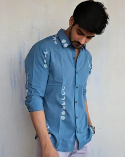 Blue Eclipse Block-Printed Men'S Shirt