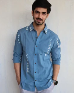 Blue Eclipse Block-Printed Men'S Shirt