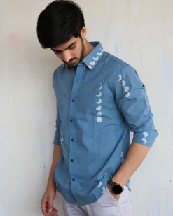 Blue Eclipse Block-Printed Men'S Shirt