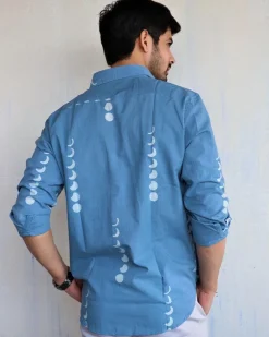 Blue Eclipse Block-Printed Men'S Shirt