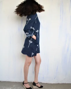 Blue Floral Blockprinted Cotton Shift Dress