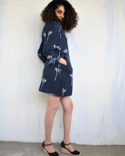 Blue Floral Blockprinted Cotton Shift Dress