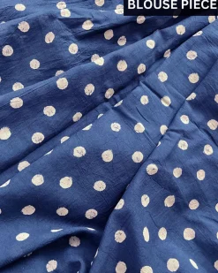Blue Floret Hand Blockprinted Cotton Saree