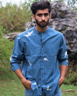 Blue Flyon Block Printed Cotton Shirt