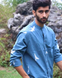 Blue Flyon Block Printed Cotton Shirt