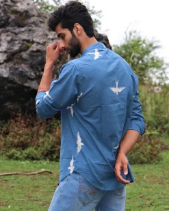 Blue Flyon Block Printed Cotton Shirt