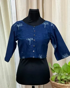 Blue Handblock Printed Chanderi Silk Blouse - Love Despite
