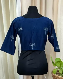 Blue Handblock Printed Chanderi Silk Blouse - Love Despite