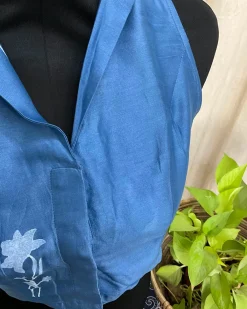 Blue Handblock Printed Chanderi Silk Blouse - Love Despite