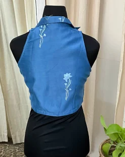 Blue Handblock Printed Chanderi Silk Blouse - Love Despite