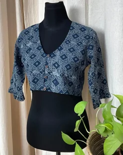 Blue HandBlock Printed Cotton Blouse - Love Despite