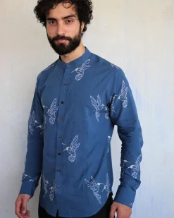 Blue Kingfisher Blockprinted Men'S Shirt