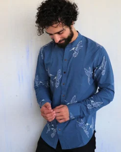 Blue Kingfisher Blockprinted Men'S Shirt