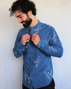 Blue Kingfisher Blockprinted Men'S Shirt