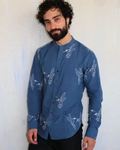 Blue Kingfisher Blockprinted Men'S Shirt