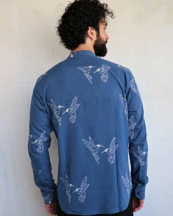 Blue Kingfisher Blockprinted Men'S Shirt
