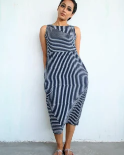 Blue Line Blockprinted Cotton Dress