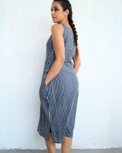 Blue Line Blockprinted Cotton Dress