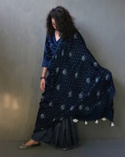 Blue Luna Block Printed Modal Silk Saree