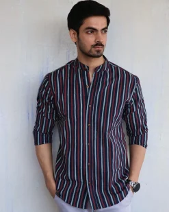 Blue Stripe Block-Printed Men'S Shirt