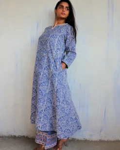 Blue Yale Block printed Cotton Kurta Set Of  2 - Ib