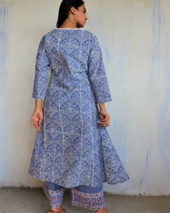 Blue Yale Block printed Cotton Kurta Set Of 2 - Ib