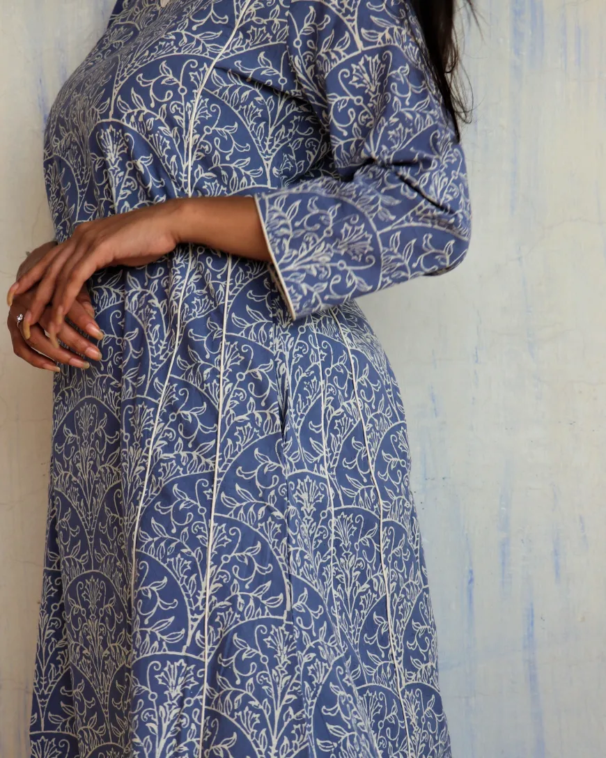 Blue Yale Block printed Cotton Kurta Set Of 2 - Ib