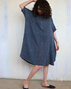 Blue Zigzag Blockprinted Cotton Freesize Dress
