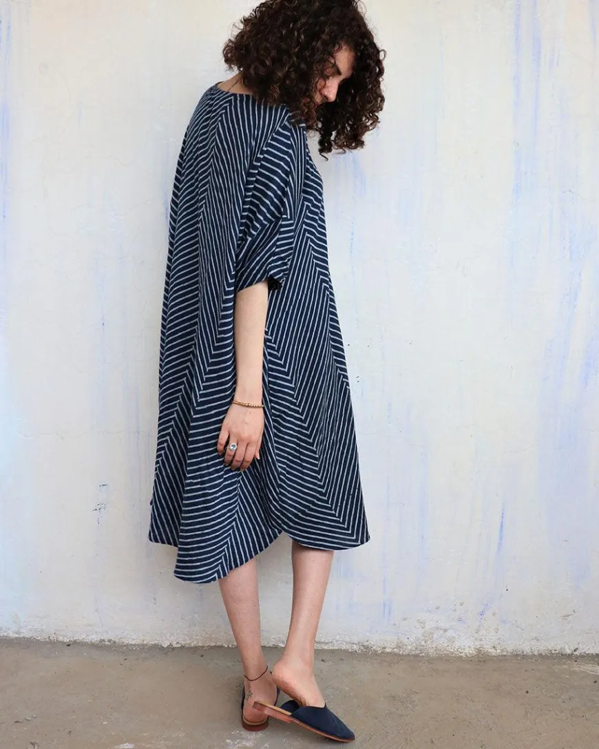 Blue Zigzag Blockprinted Cotton Freesize Dress