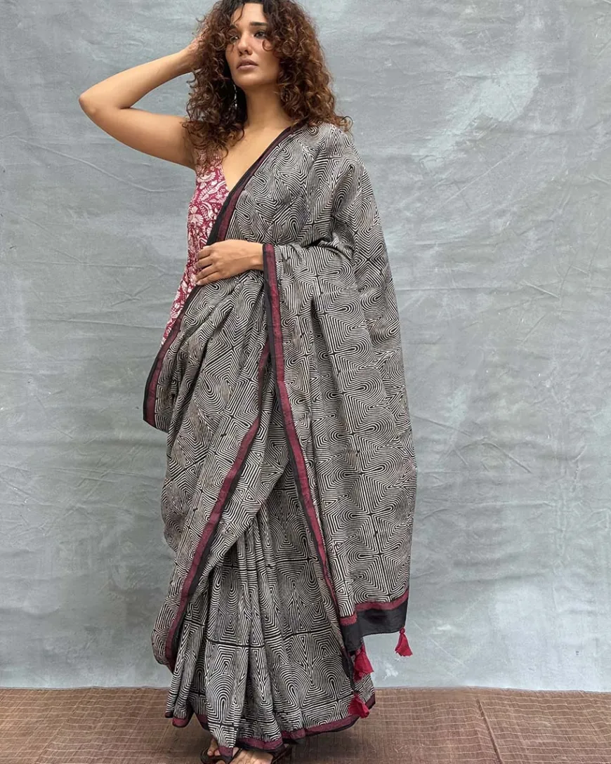 Blush of Dusk Blockprinted Cotton Saree