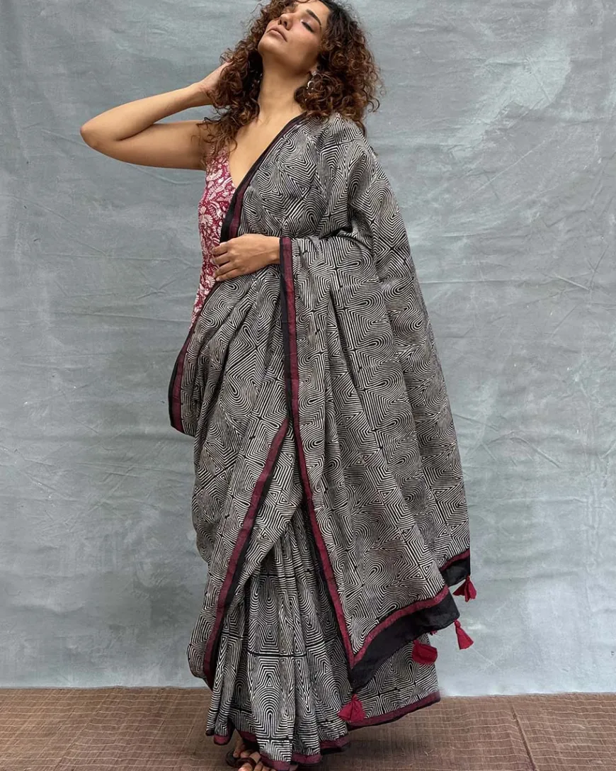 Blush of Dusk Blockprinted Cotton Saree