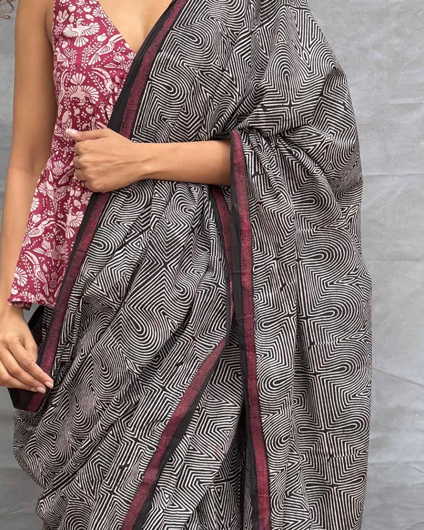 Blush of Dusk Blockprinted Cotton Saree
