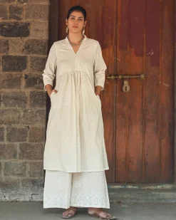 Bone China Light Ivory Block Printed Kurti - SFD