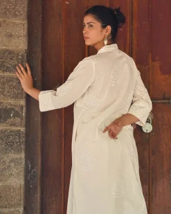 Bone China Light Ivory Block Printed Kurti - SFD