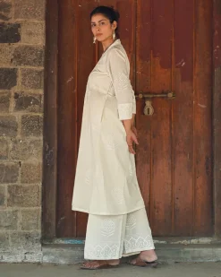 Bone China Light Ivory Block Printed Kurti - SFD