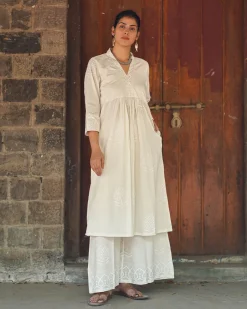 Bone China Light Ivory Block Printed Kurti - SFD