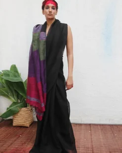 Brahmi Handwoven Linen Saree - Kaali