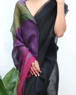 Brahmi Handwoven Linen Saree - Kaali
