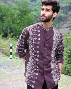 Brown Block Printed Cotton Shirt