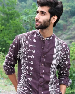 Brown Block Printed Cotton Shirt