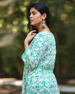 Chamomile’s Calm Teal Green Block Printed Cotton Dress - MMG