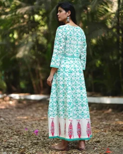 Chamomile’s Calm Teal Green Block Printed Cotton Dress - MMG