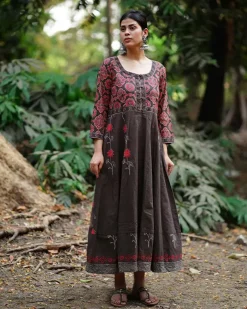 Chandni Si Tu Brown Block Printed Cotton Dress - WW