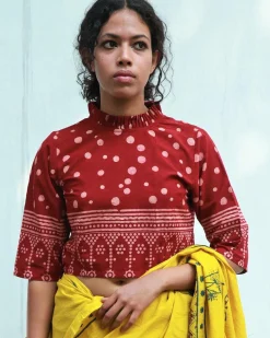 Cherry Hand Block-Printed Cotton Blouse - Fmtm