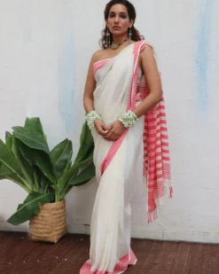 Chitra Handwoven Linen Cotton Jamdani Saree - Uma