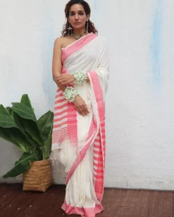 Chitra Handwoven Linen Cotton Jamdani Saree - Uma