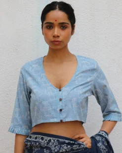 Claudia Handblock Printed Cotton Crop Top Blouse