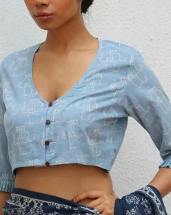 Claudia Handblock Printed Cotton Crop Top Blouse