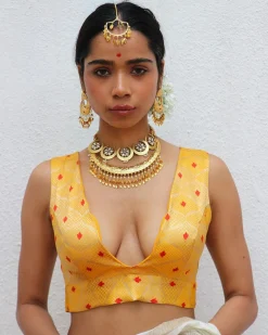 Clementia Yellow Brocade Blouse