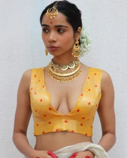 Clementia Yellow Brocade Blouse